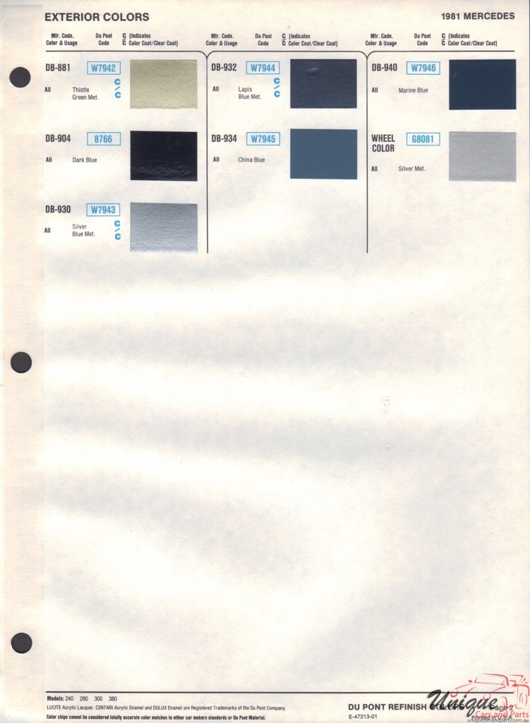 1981 Mercedes-Benz Paint Charts DuPont 2